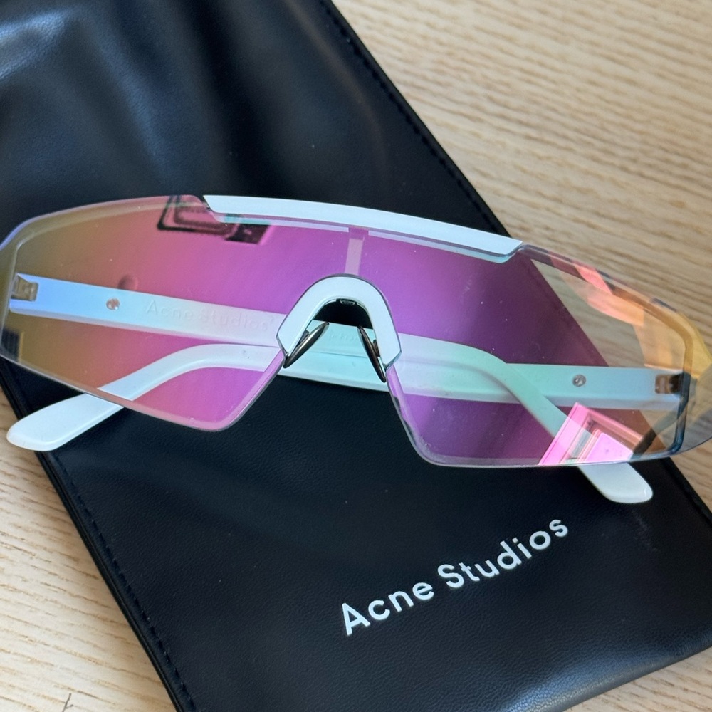 Acne White Frame Sunglasses with Pink Mirrored Lens